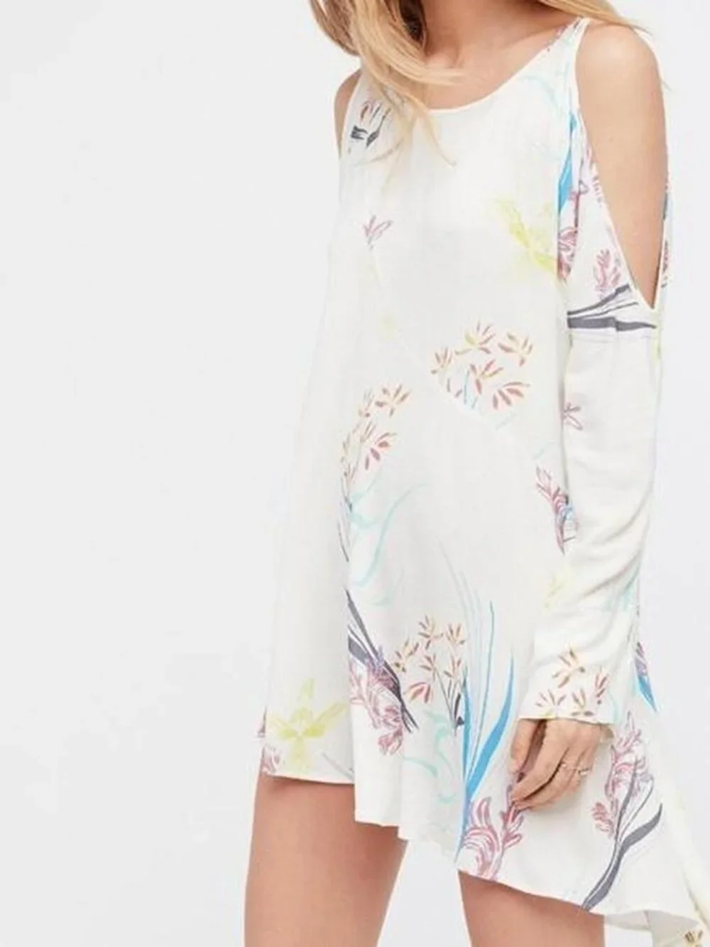 Free People Women's Cream Floral Cold Shoulder Mini Dress Size Small - Picture 1 of 5